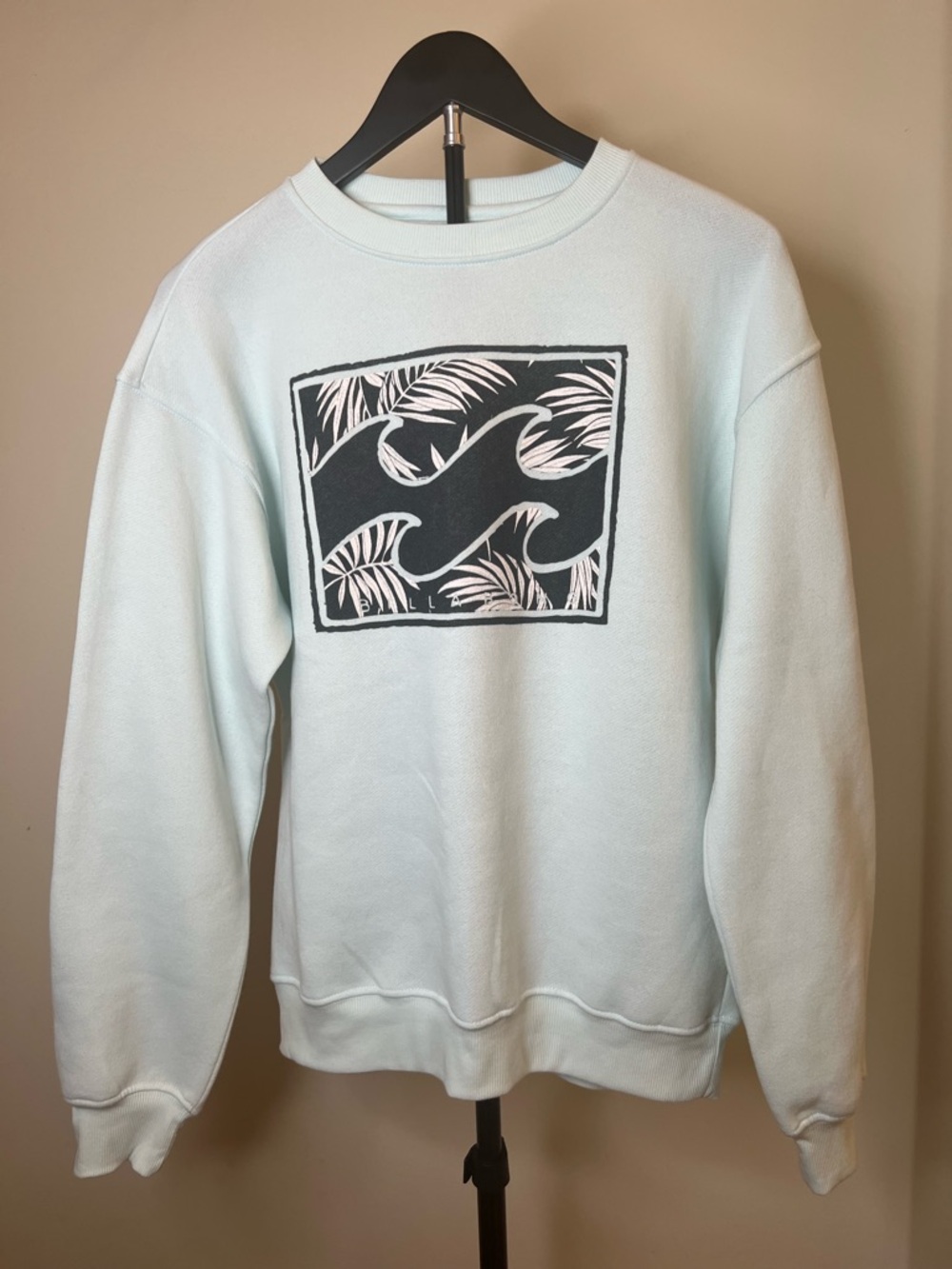 Billabong Light Blue Wave Sweatshirt Small Oversized Coastal Crewneck